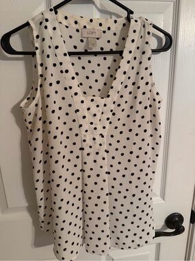 LOFT White Polka Dot V-Neck Sleeveless Top